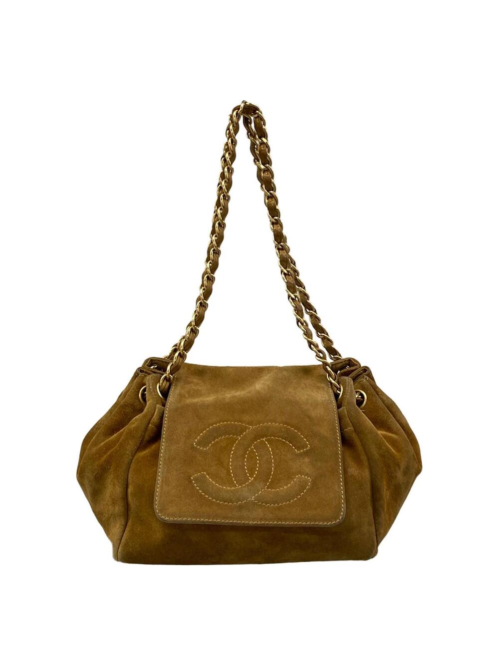 Chanel Brown Suede Shoulder Bag Gold #278436C17B
